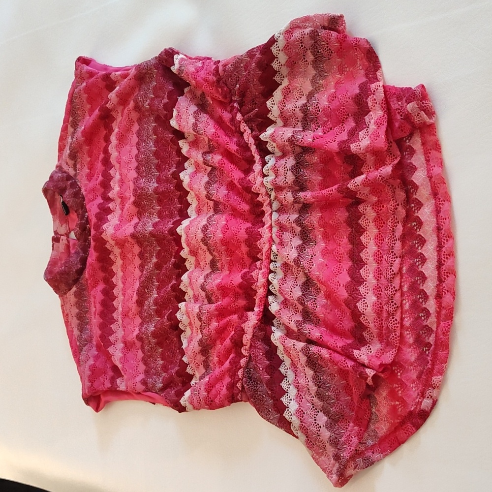 Ashley Stewart Blouse Top Size 22/24 Crochet Knit 70's Disco Hippie Boho Pink